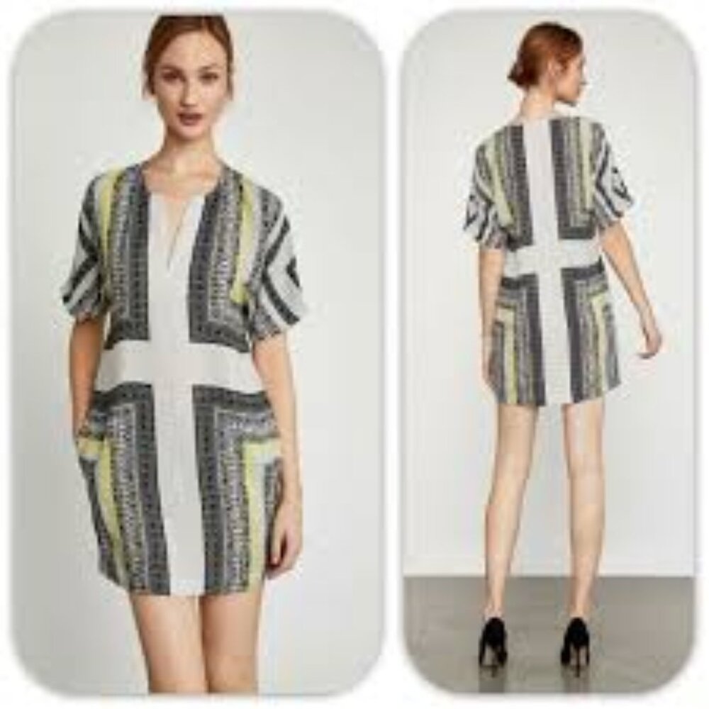 BCBGMaxAzria Graphic Scarf Printed‎ Shift Multicolor Dress Size L